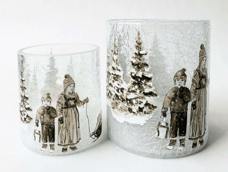 Lysglass Krakelert Frostet Jul Nostalgi Barn